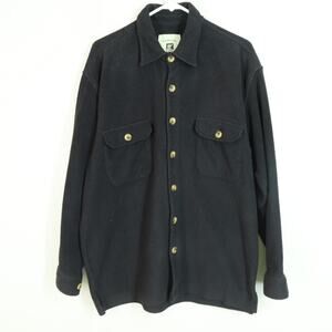 Vtg Juneau Shirt Men L Black Fleece Button Long Sleeve Pockets